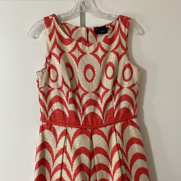 JUST TAYLOR Women's 6 Sleeveless Fit Flair DRESS Jacquard Fabric ORANGE Ivory - Picture 2 of 15